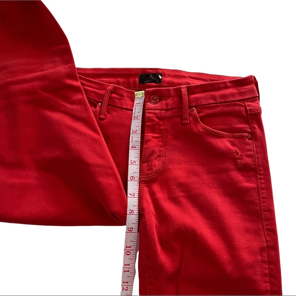 Mother USA Looker Ankle Fray Blowout Red Wash Denim Mid-Rise Raw Hem Jean 25x26 - Picture 6 of 15